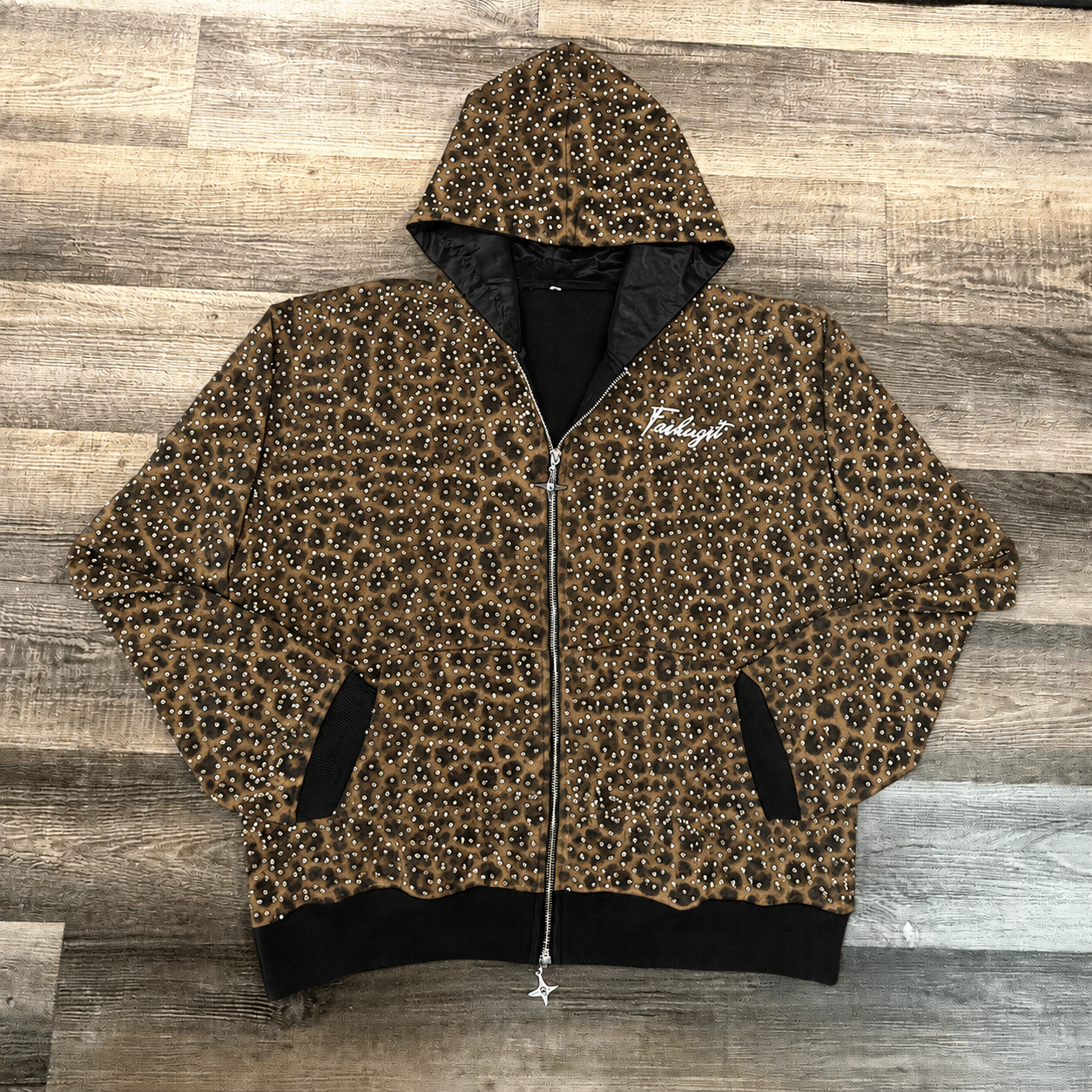 FASHNYST Rhinestone logo zipup hoodie