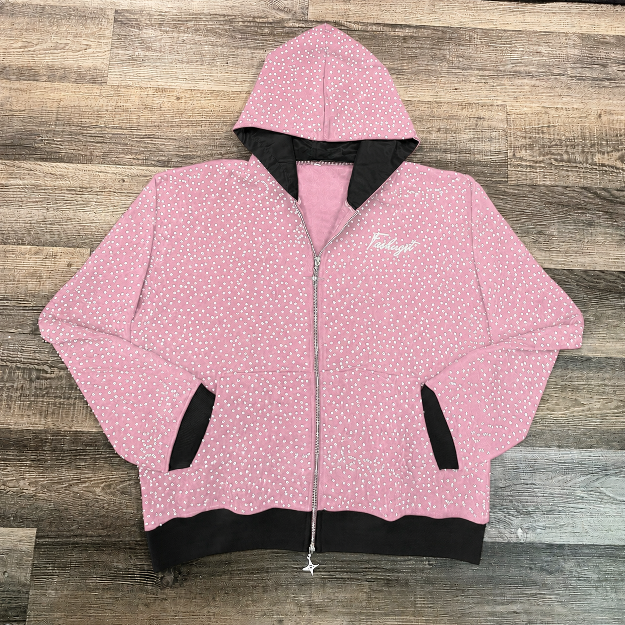 FASHNYST Rhinestone logo zipup hoodie